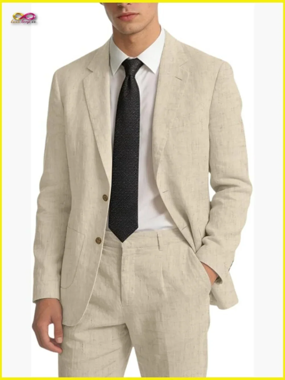 Linen Blend Regular Fit Two-Piece Suit Classic Formal Wedding Prom Outfit